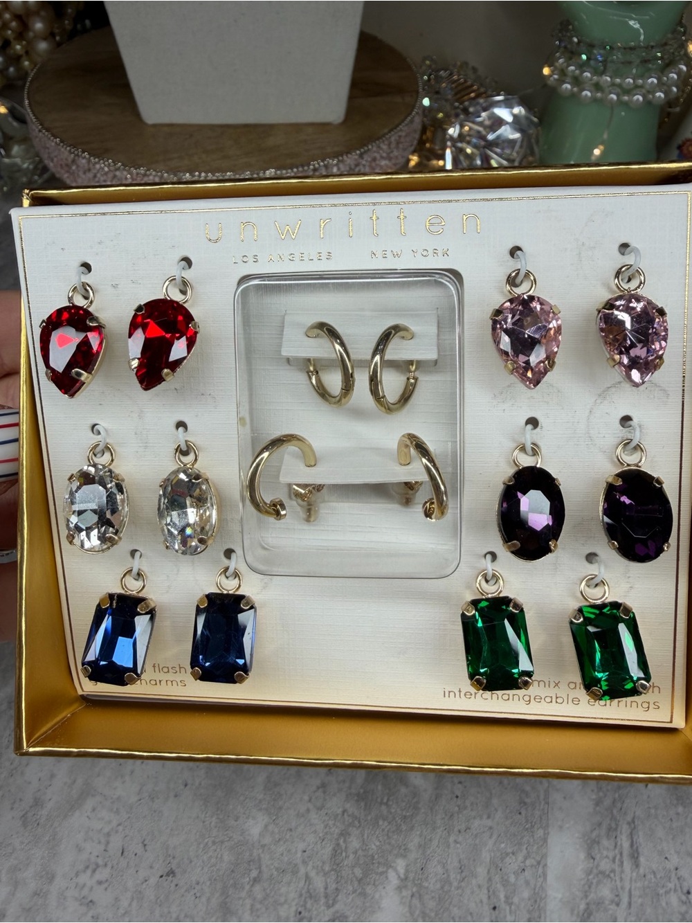 Interchangeable Earrings New In Box Unwritten Gift Colorful Rhinestone Jewelry